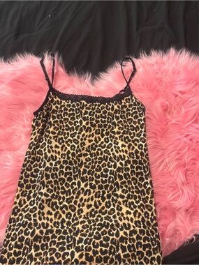 Jockey Leopard Print Lace-Trim Cami - Black & Tan